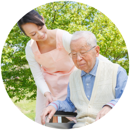 a chinese nurse and old man in the garden